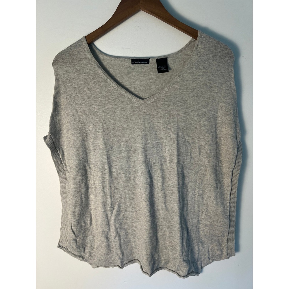 Moda International Sweater Vest W XS Grey Cotton Cashmere V-Neck Knit Y2K Preppy
